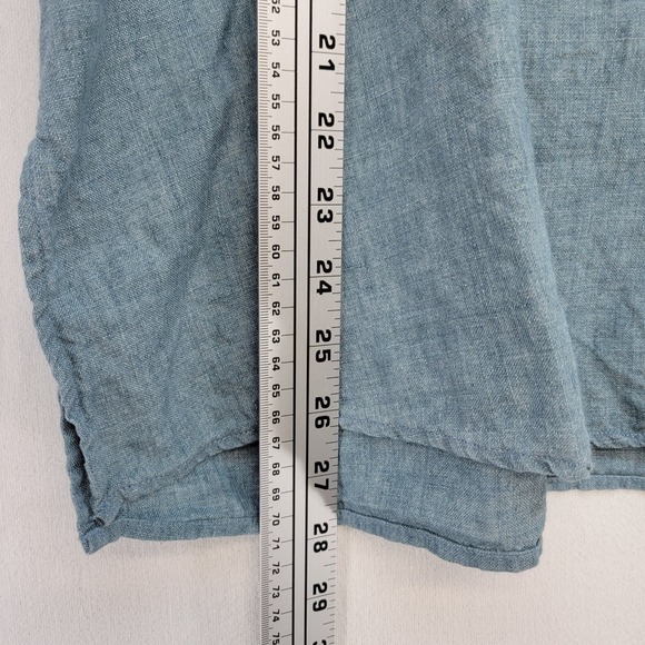 Eileen Fisher Shirt Womens Large Blue Organic Linen Short Sleeve Button Down - Picture 6 of 7